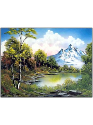 Tablo Dekor Dağ Manzaralı Göl Orijinal Yağlı Boya Tablo