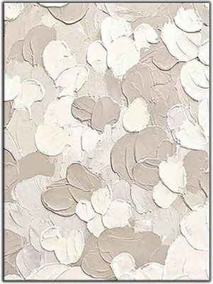 Tablo Dekor Soyut Bej ve Beyaz Spatula Dokuları Orijinal Yağlı Boya Tablo