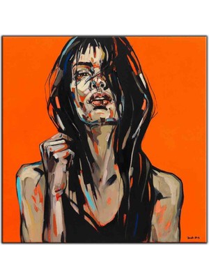 Tablo Dekor Siyah Saçlı Kadın Yağlı Boya Dokulu Tablo