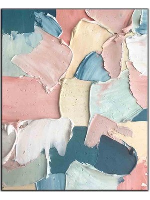 Tablo Dekor Soyut Pastel Renkli Spatula Dokunuşları Yağlı Boya Dokulu Tablo