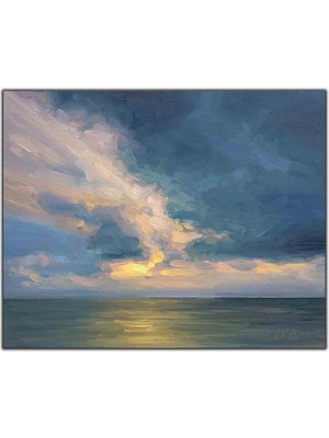Tablo Dekor Gün Doğumu ve Mavi Deniz Yağlı Boya Dokulu Tablo