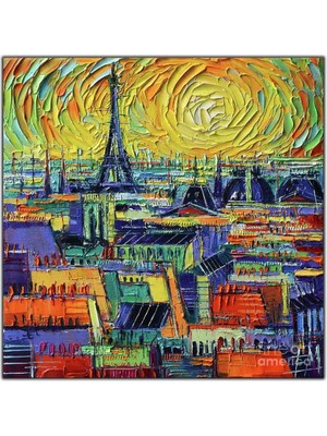 Tablo Dekor Paris Sokakları Yağlı Boya Dokulu Yablo