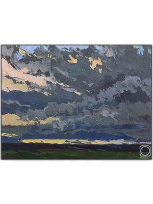 Tablo Dekor Gri Bulutların Altındaki Vadi Yağlı Boya Dokulu Tablo
