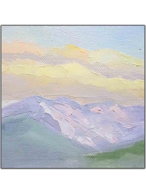 Tablo Dekor Pastel Tonlu Dağ Manzarası Yağlı Boya Dokulu Tablo