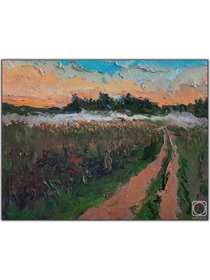 Tablo Dekor Çalıların Arasındaki Patika Yol Yağlı Boya Dokulu Tablo