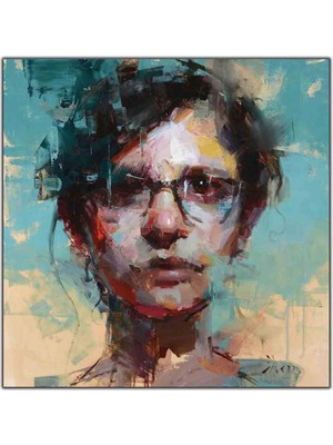 Tablo Dekor Siyah Gözlüklü Kısa Saçlı Kadın Yağlı Boya Dokulu Tablo