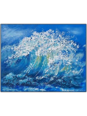 Tablo Dekor Büyük Köpüklü Dalgalar Yağlı Boya Dokulu Tablo