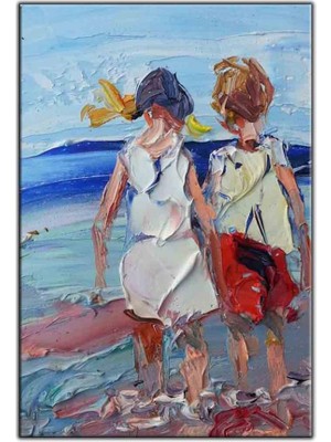 Tablo Dekor Deniz Kenarındaki Çocuklar Yağlı Boya Dokulu Tablo