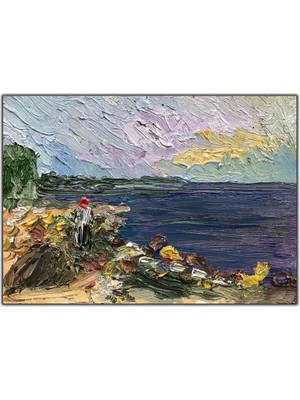 Tablo Dekor Deniz Kenarındaki Çalışan Kadınlar Yağlı Boya Dokulu Tablo