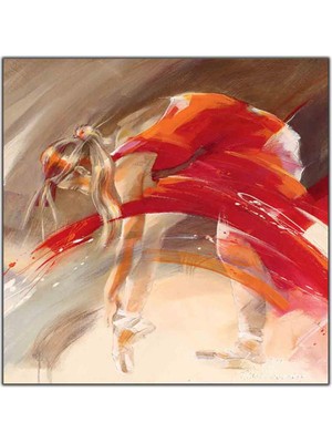 Tablo Dekor Kırmızı Elbiseli Balerin Yağlı Boya Dokulu Tablo