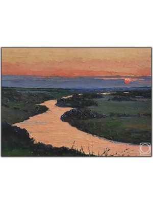 Tablo Dekor Gün Batımına Uzanan Nehir Yağlı Boya Dokulu Tablo