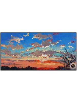 Tablo Dekor Parçalı Bulutların Altındaki Gün Batımı Yağlı Boya Dokulu Tablo