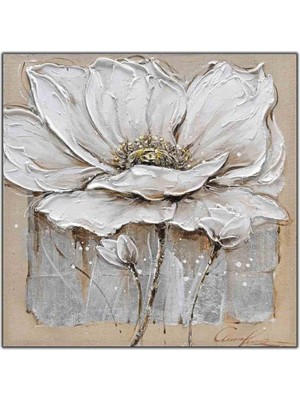 Tablo Dekor Çayırdaki Beyaz Papatyalar Yağlı Boya Dokulu Tablo