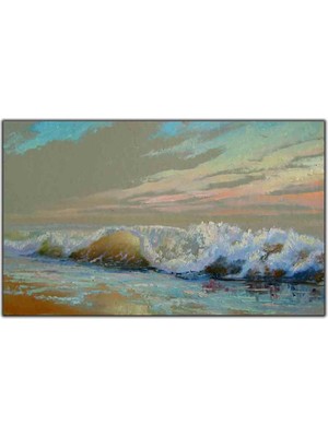 Tablo Dekor Kumsala Vuran Büyük Dalgalar Yağlı Boya Dokulu Tablo