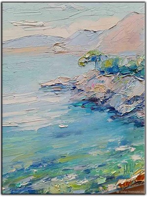 Tablo Dekor Soyut Deniz ve Dalgalar Yağlı Boya Dokulu Tablo