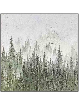 Tablo Dekor Soyut Uzun Çam Ağaçları Orijinal Yağlı Boya Tablo