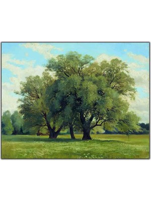 Tablo Dekor Yeşil Yapraklı Kavak Ağacı Orijinal Yağlı Boya Tablo