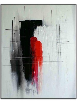 Tablo Dekor Soyut Siyah Beyaz ve Kırmızı Nokta Yağlı Boya Dokulu Kanvas Tablo
