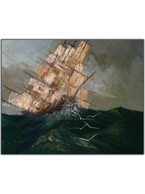 Tablo Dekor Okyanusun Ortasındaki Büyük Görkemli Gemi Yağlı Boya Dokulu Tablo