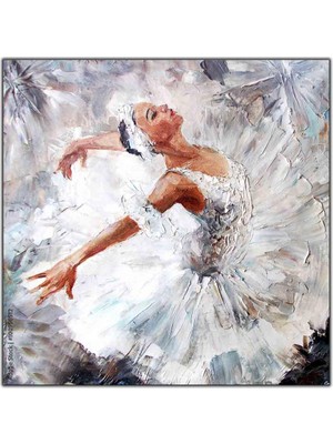 Tablo Dekor Beyaz Tütülü Balerin Yağlı Boya Dokulu Tablo