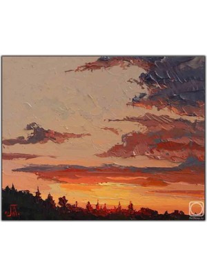 Tablo Dekor Bulutların Ardındaki Gün Batımı Yağlı Boya Dokulu Tablo