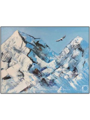 Tablo Dekor Karlı Dağlar Yağlı Boya Dokulu Tablo