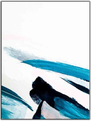 Tablo Dekor Beyaz Zemin Üzerine Mavi ve Siyah Dalgalar Yağlıboya Dokulu Tablo