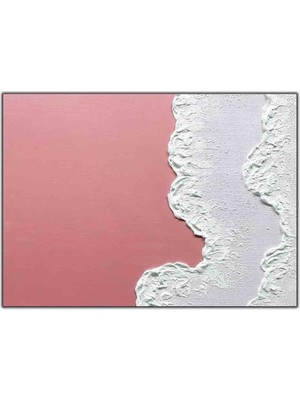 Tablo Dekor Soyut Pembe Kum ve Beyaz Dalgalar Orijinal Yağlı Boya Tablo