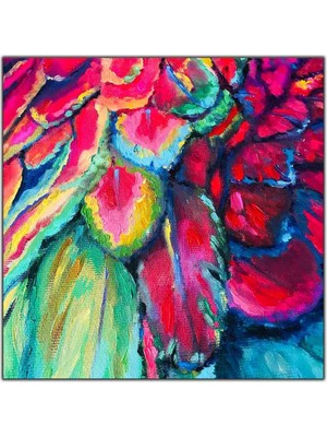 Tablo Dekor Kırmızı ve Yeşil Tüyler Yağlı Boya Dokulu Tablo