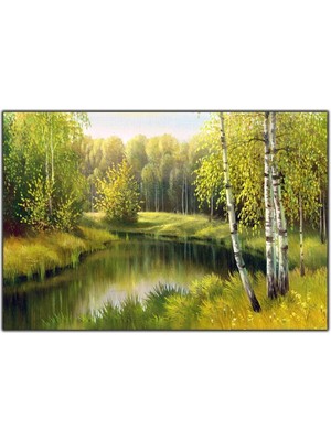 Tablo Dekor Iki Ormanın Arasındaki Göl Orijinal Yağlı Boya Tablo