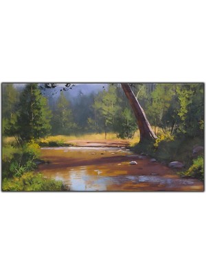 Tablo Dekor Göl Taşlar ve Ağaçlar Orijinal Yağlı Boya Tablo
