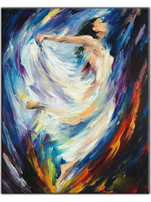 Tablo Dekor Soyut Beyaz Elbiseli Balerin Yağlı Boya Dokulu Tablo