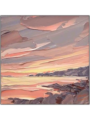 Tablo Dekor Pembe Denizin Kenarındaki Kayalıklar Yağlı Boya Dokulu Tablo
