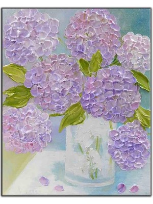 Tablo Dekor Cam Vazodaki Mor Karanfiller Yoğun Yağlı Boya Dokulu Tablo