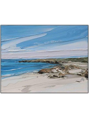 Tablo Dekor Mavi Gökyüzü ve Sahil Kenarı Yaplı Boya Dokulu Tablo