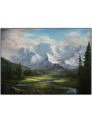 Tablo Dekor Ağaçlar Dağ ve Göl Orijinal Yağlı Boya Tablo