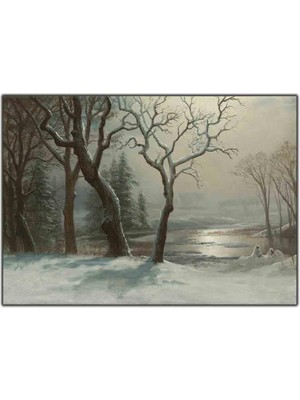Tablo Dekor Ay Işığında Karlı Orman Orijinal Yağlı Boya Tablo