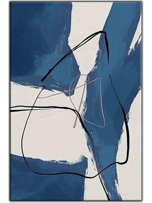 Tablo Dekor Soyut Lacivert Desenler ve Siyah Çizgi Orijinal Yağlı Boya Tablo