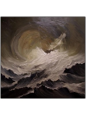 Tablo Dekor Sert Dalgalar ve Gemi Yağlı Boya Dokulu Tablo