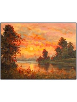 Tablo Dekor Gün Batımında Doğa Orijinal Yağlı Boya Tablo