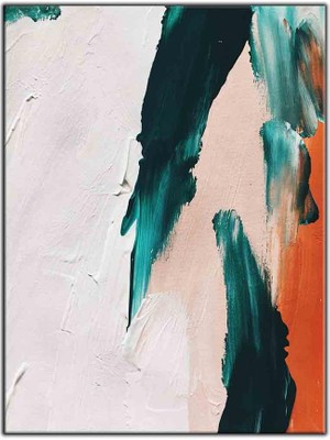 Tablo Dekor Soyut Petrol Yeşili ve Turuncu Çizgiler Yağlı Boya Dokulu Tablo