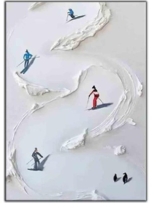 Tablo Dekor Soyut Kayak Yapan Küçük Figürler Orijinal Yağlı Boya Tablo