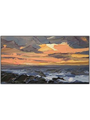 Tablo Dekor Soyut Sarı Gökyüzü ve Gri Deniz Yağlı Boya Dokulu Tablo