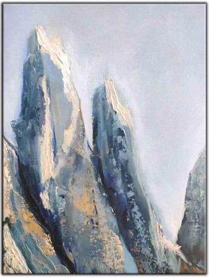 Tablo Dekor Soyut Sivri Dağlar Yağlı Boya Dokulu Tablo