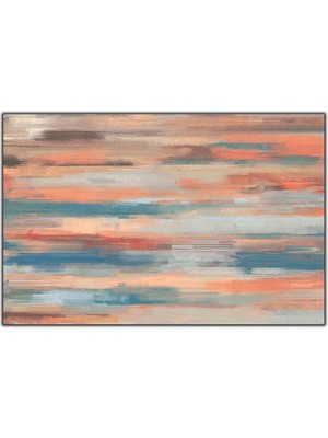 Tablo Dekor Mavi ve Pembe Çizgiler Yağlı Boya Dokulu Tablo