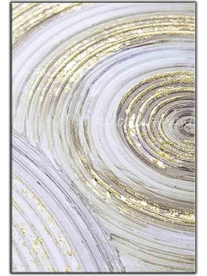 Tablo Dekor Soyut Altın Varaklı Dairesel Çizgiler Orijinal Yağlı Boya Tablo