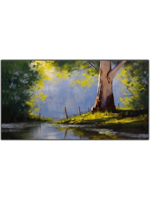 Tablo Dekor Göl ve Ağaç Orijinal Yağlı Boya Tablo