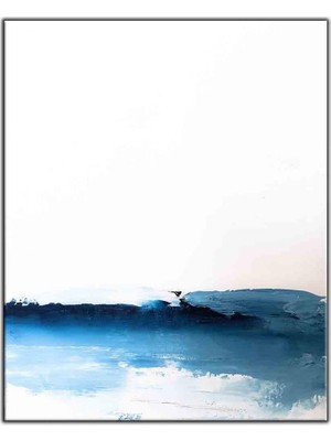 Tablo Dekor Beyaz Zemin Üzerine Mavi Fırça Darbesi Yağlıboya Dokulu Tablo