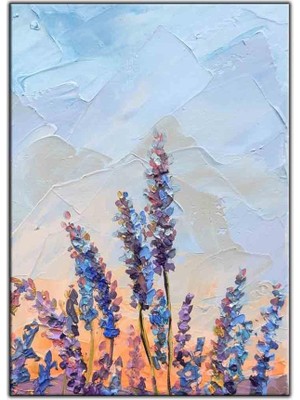 Tablo Dekor Günbatımındaki Lavantalar Yoğun Yağlı Boya Dokulu Tablo