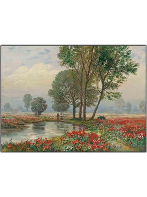 Tablo Dekor Kırmızı Çiçekler ve Baba Oğul Orijinal Yağlı Boya Tablo